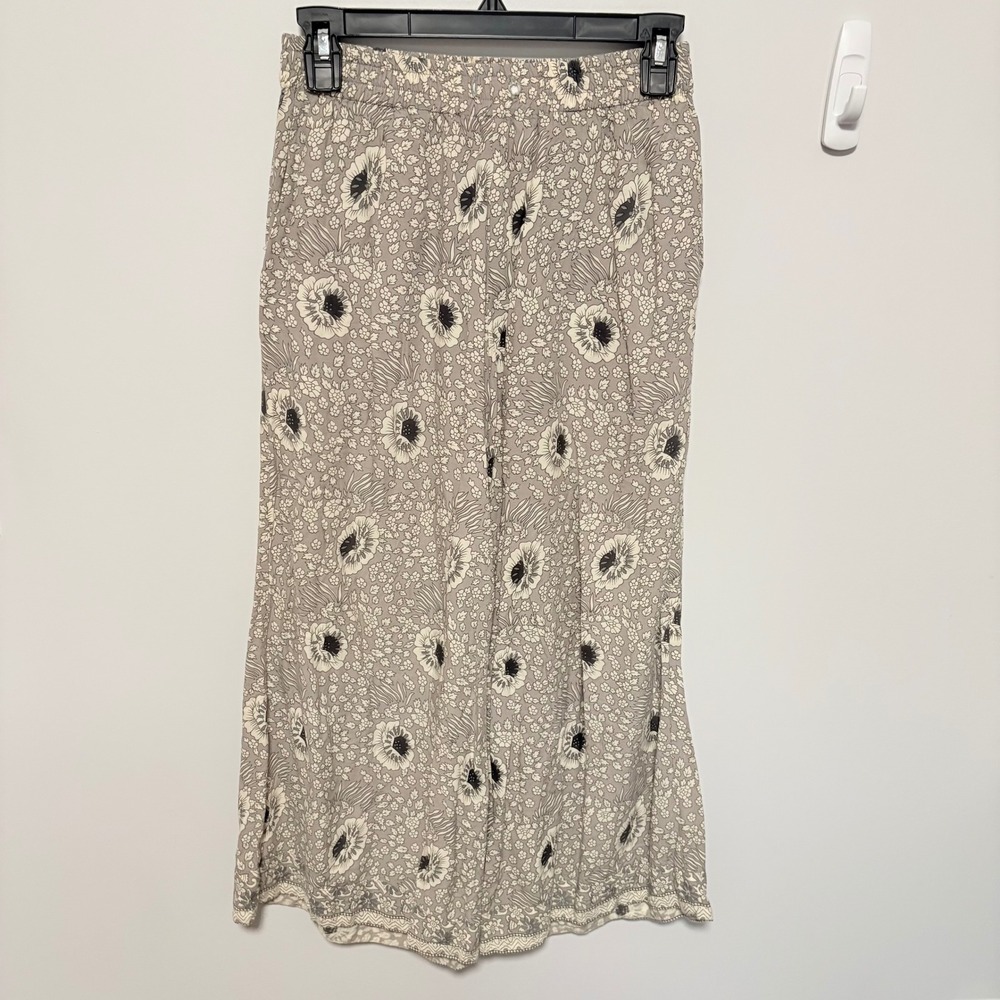 Natalie Martin Floral Wide Leg Pants Women Grey size XS Elastic Waist Pockets